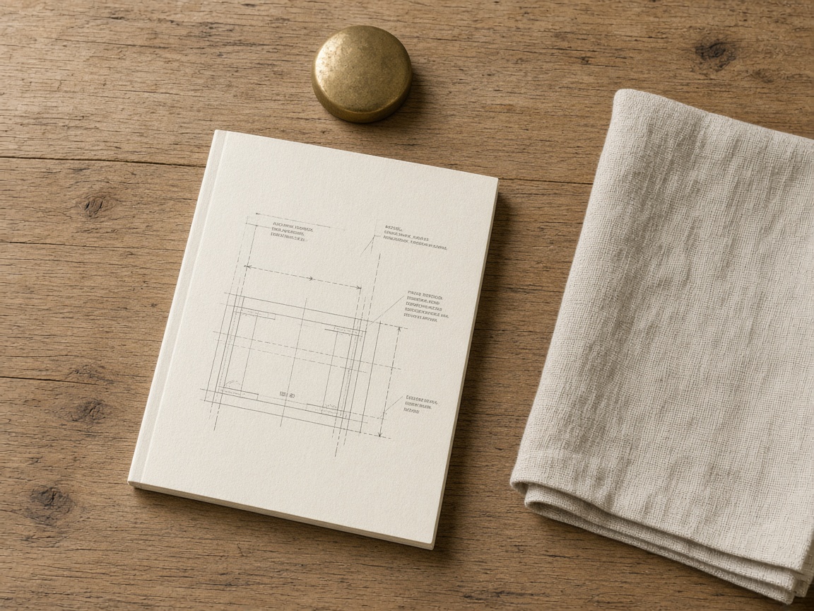 Printed sheets and a paperweight on oak