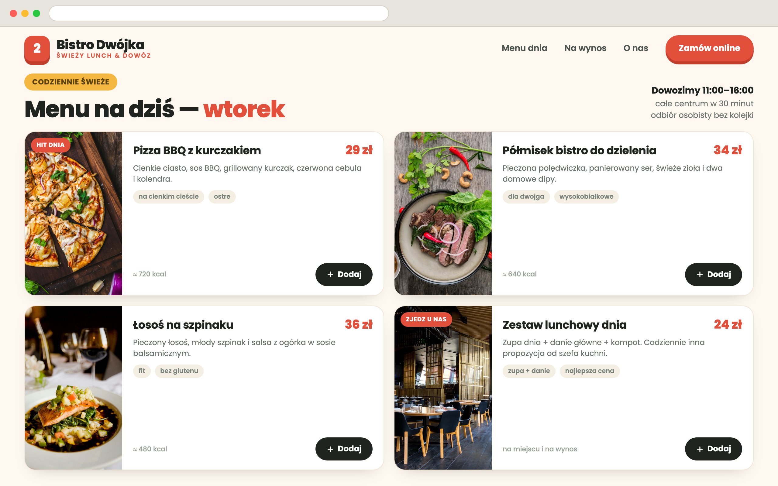 Strona Bistro Dwójka — menu dnia
