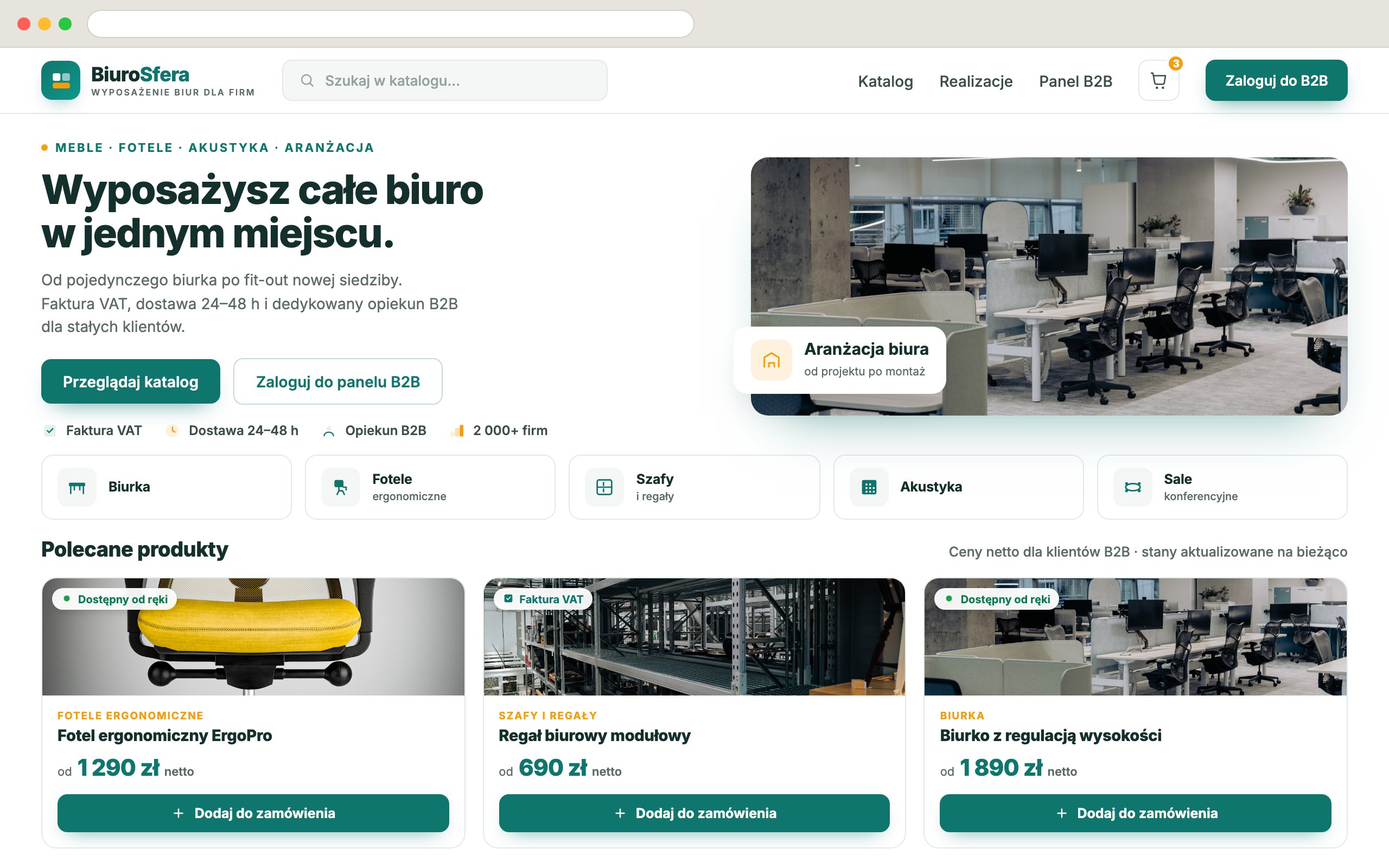 Strona BiuroSfera — katalog mebli biurowych w podziale na kategorie