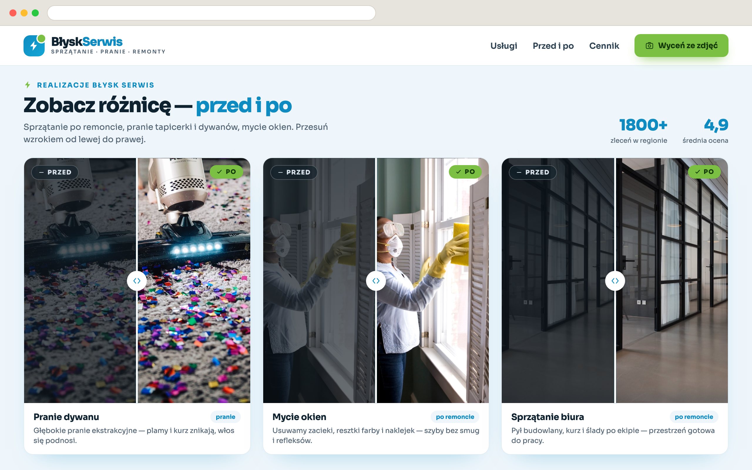Strona Błysk Serwis — galeria przed i po