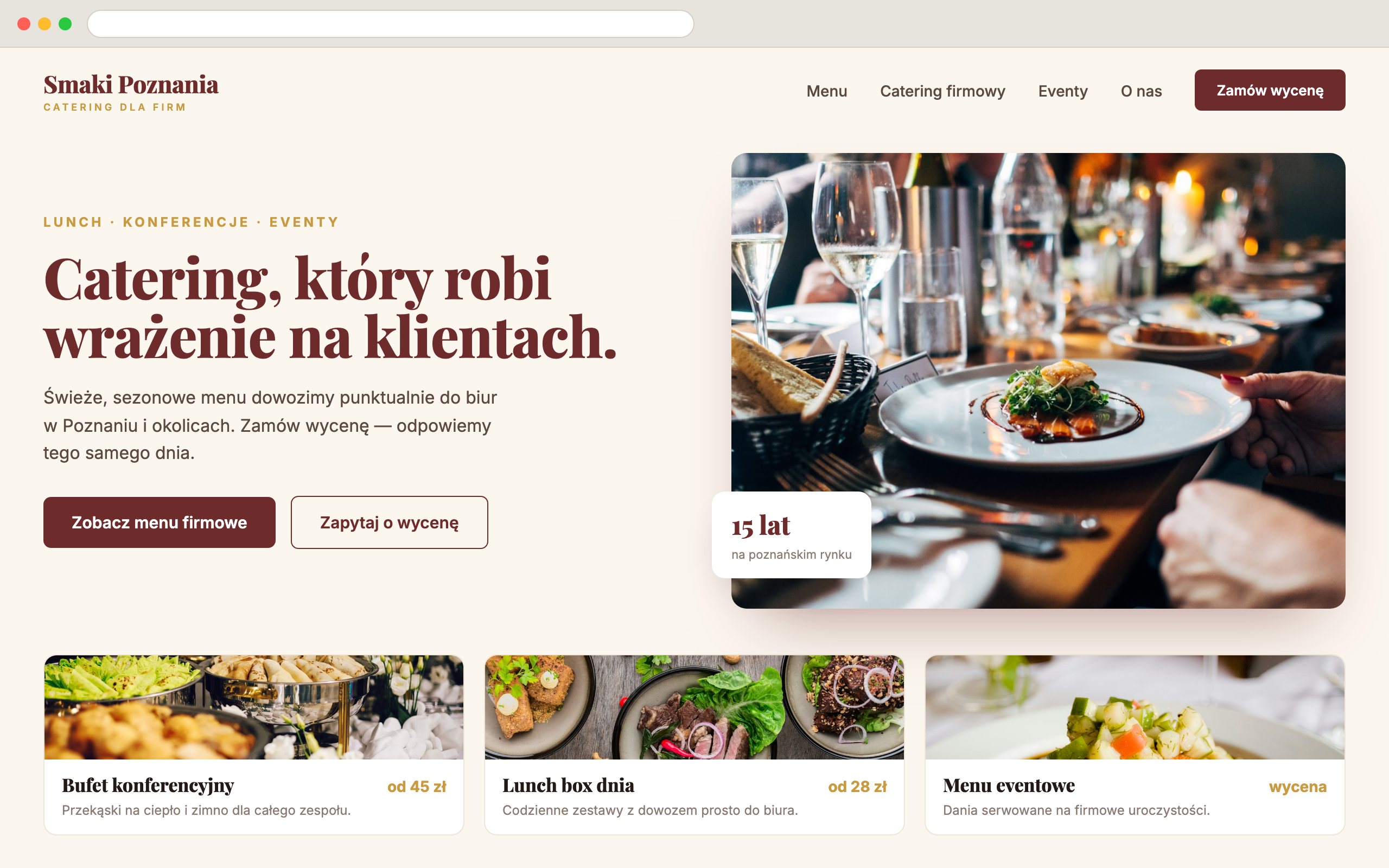 Strona główna Smaki Poznania — sekcja menu firmowego