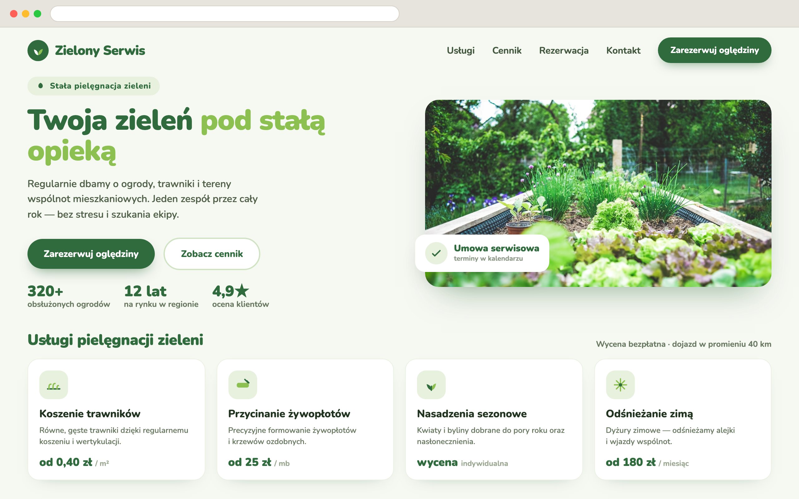 Strona Zielony Serwis — usługi pielęgnacji zieleni