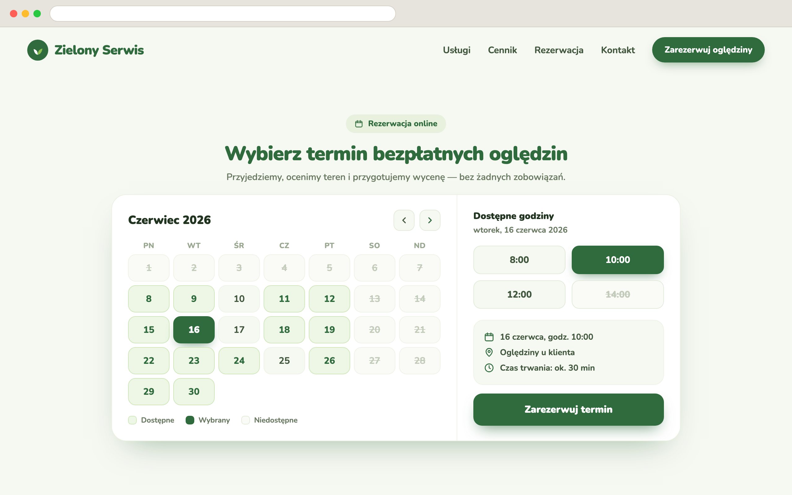 Kalendarz rezerwacji terminu oględzin